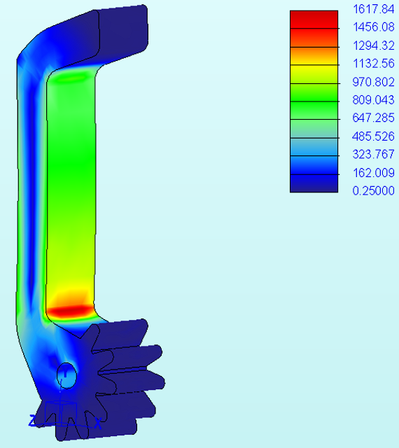 FEA analysis of release claw (Von Mises stress in psi)